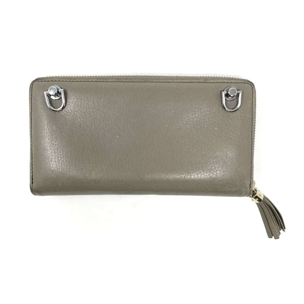 Authentic Gucci Gray Soho GG Logo Leather Zip Around Wallet On Chain Crossbody - Picture 4 of 9